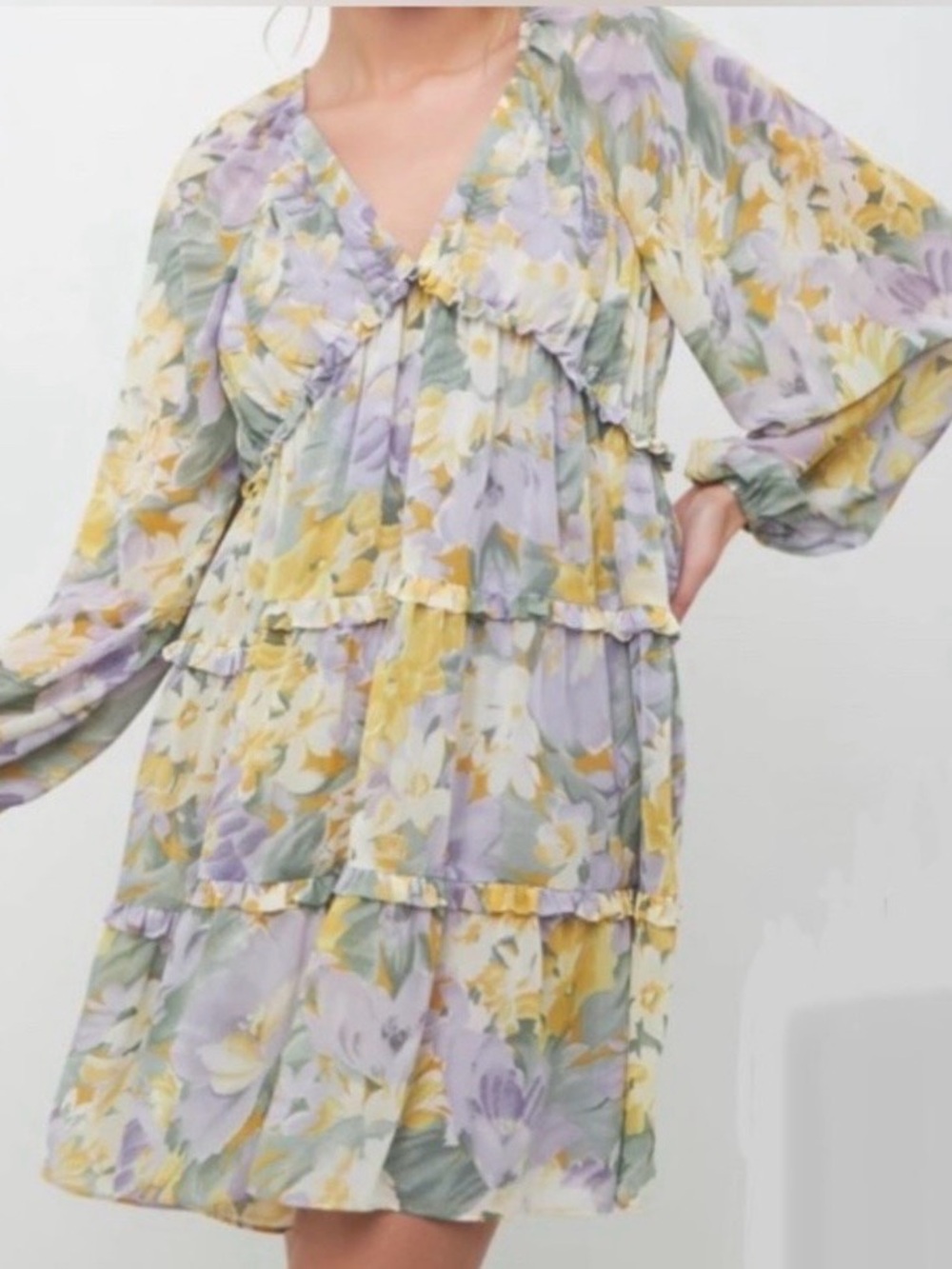 Free The Roses Lavender Floral Voluminous Flowy Mini Dress: Size Small